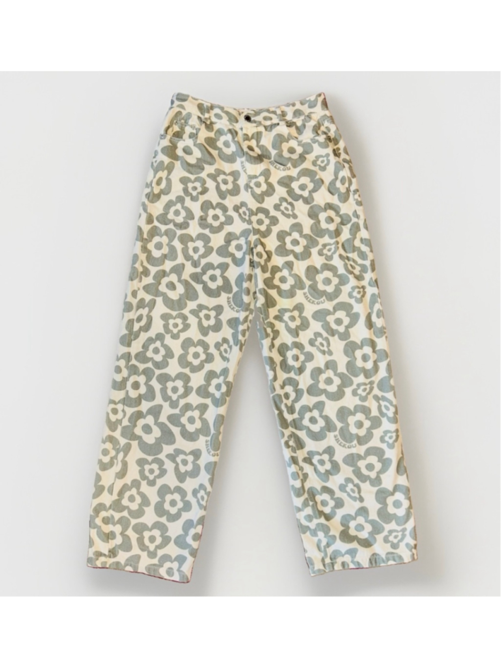 Women's SHEKOU Ivory & Green Floral Print Jeans Size M